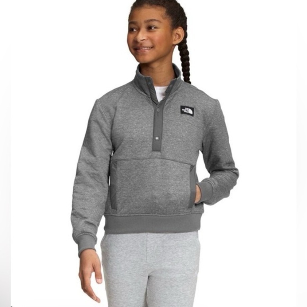 The North Face Edgewater Quilted Quarter Snap Gray Pullover Size 10 Outdoor